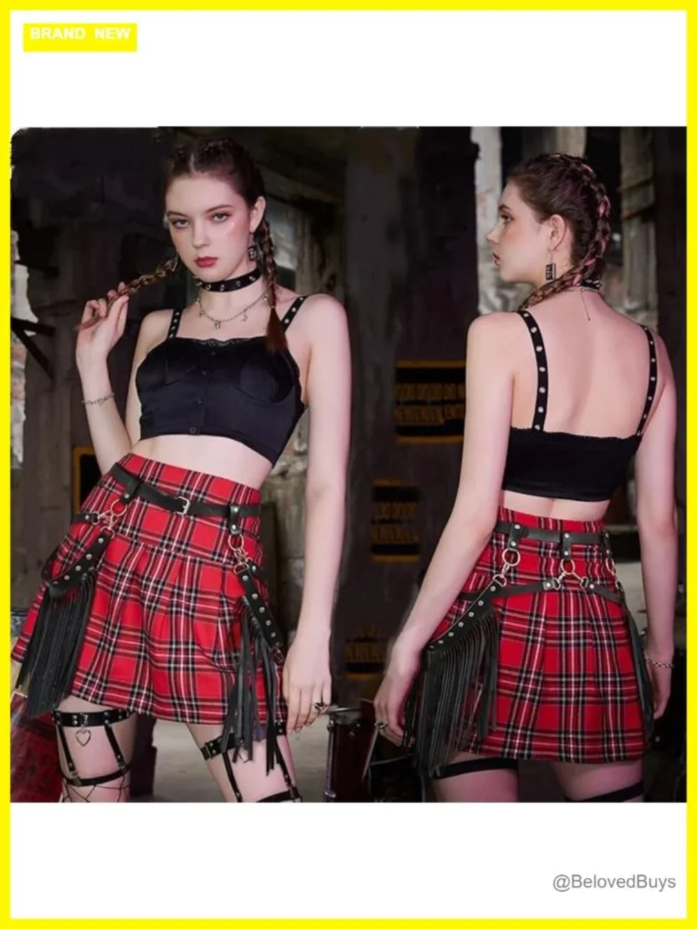Women Faux Leather Tassel Fringe Belt Gothic Punk Waist Belt Adjustable